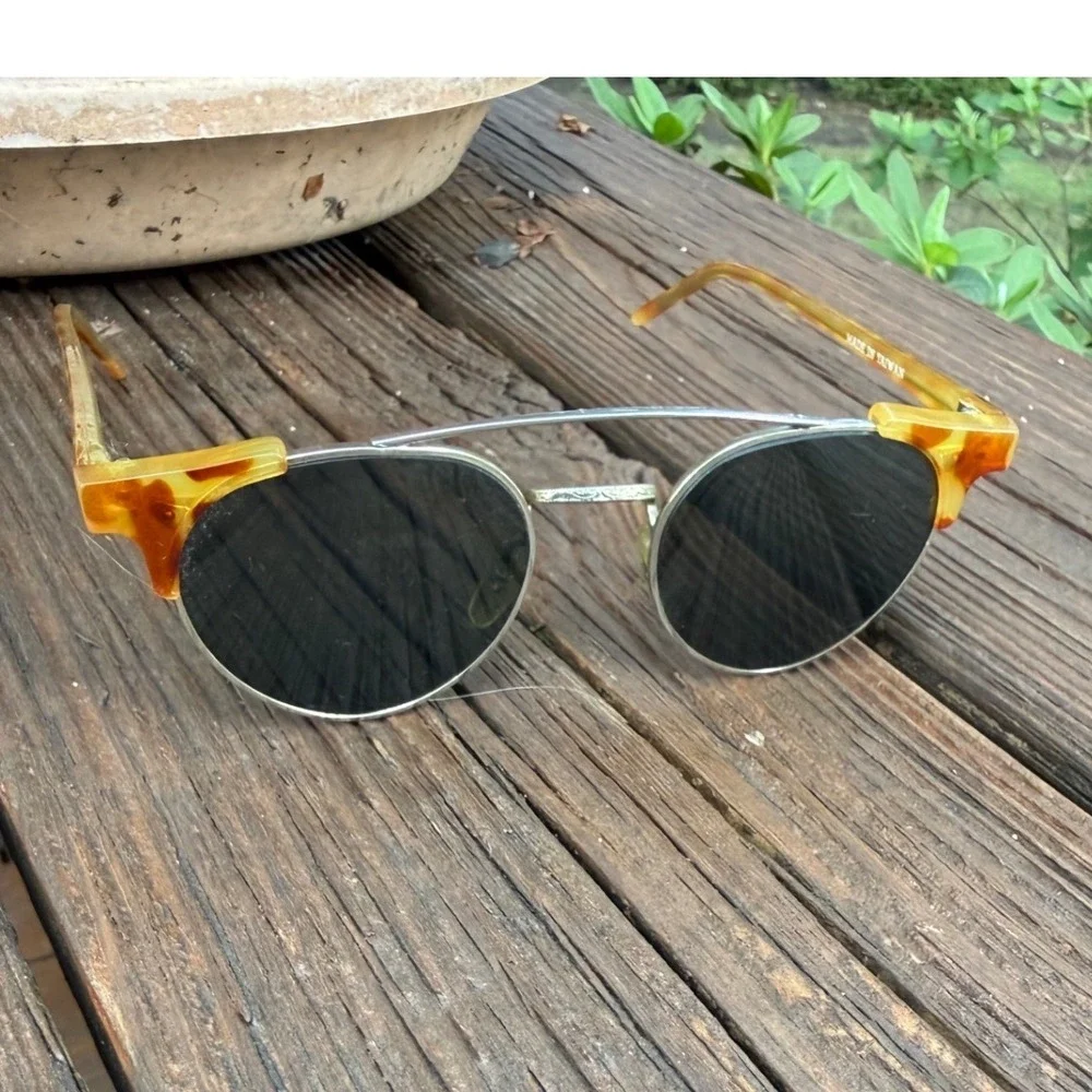 Vintage Pan Oceanic Sunglasses Silver Round Metal Faux Tortoise Amber Taiwan